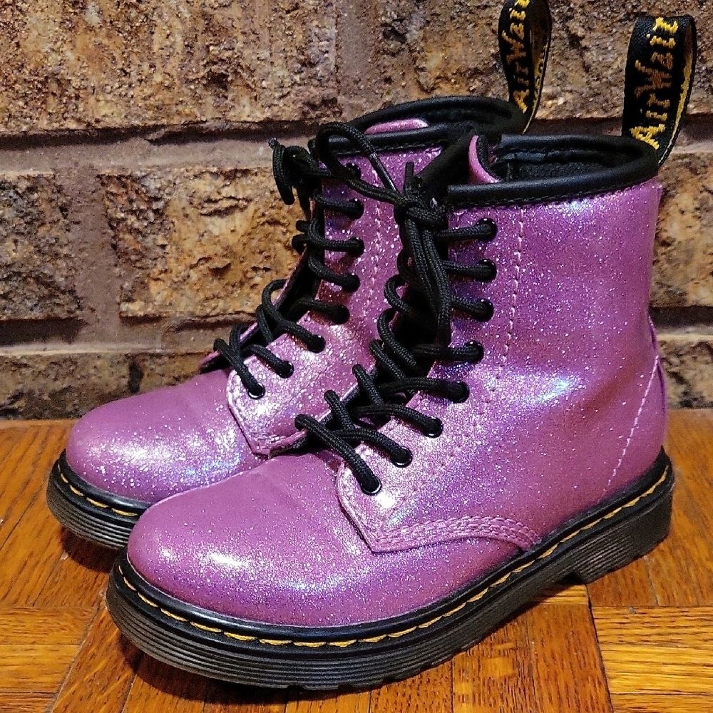 Dr. Martens Purple Lace Up Boots Youth US 10 Sparkle Combat